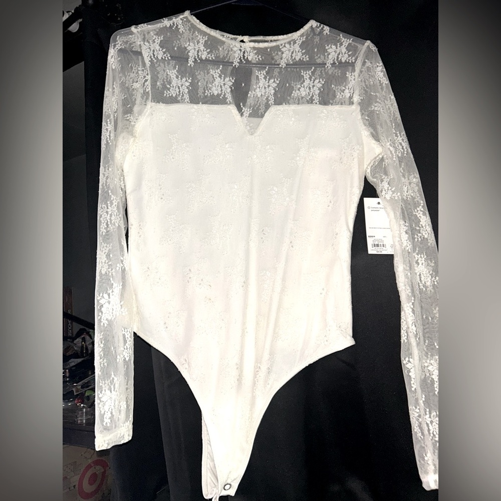 White Asymmetrical Cut Out Long Sleeve Bodysuit